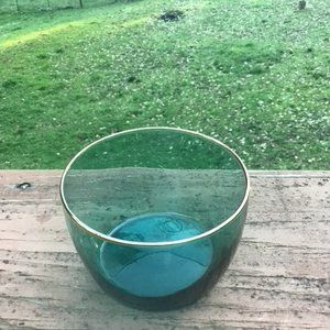 Libbey Glass Bowls Juniper Green w/ Gold Rim Vintage
